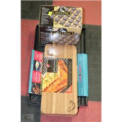 CAST ALUMINUM GRILL & GRIDDLE WITH BOX OF CERAMIC