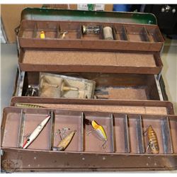 VINTAGE FISHING LURE BOX WITH CONTENTS