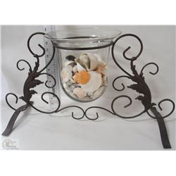 METAL BASE GLASS HURRICANE CENTERPIECE WITH