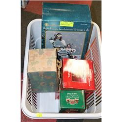 3 ASSORTED XMAS CANDLE HOLDERS AND 1 CAST IRON