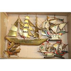 FLAT OF BRASS AND HANDPAINTED SHIPS