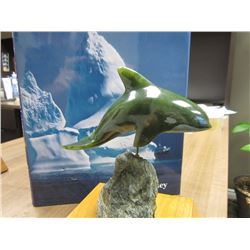 Inuit Carved Green Soapstone Killerwhale