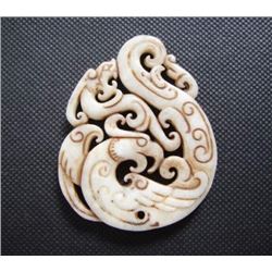 Old China White jade carved Dragon and phoenix Pendant