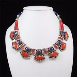 Tibet Hand Made Natural Coral, Lapis Lazuli Necklace