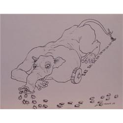 Lorenzo Alessandri (b. 1927) Italian Surrealist, ELEPHANT VACUUM, 1966, ink drawing on stiff wo...