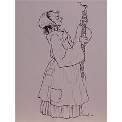 Lorenzo Alessandri (b. 1927) Italian Surrealist, WOMAN WITH CANDLESTICK, 1965, ink drawing on s...