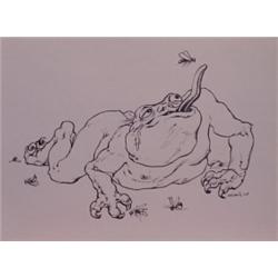 Lorenzo Alessandri (b. 1927) Italian Surrealist, CRAWLING FROG MONSTER, 1965, ink drawing on st...