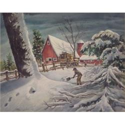 Ken Barker (20th Century) American Illustrator, SHOVELING SNOW, watercolor, 14 x 18", signed lo...