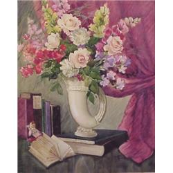 Ken Barker (20th Century) American Illustrator, FLOWER IN HORN VASE, watercolor, 25 x 20", sign...