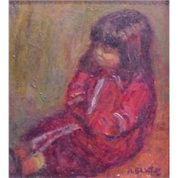 Arbit Blatas (b. 1909) American, SEATED GIRL IN RED, oil painting on board, 9 x 8", signed lowe...