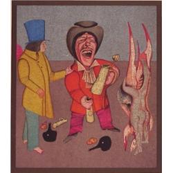 Mihail Chemiakin (b. 1943) Russian, HAPPY DRINKER, color lithograph, signed in pencil, numbered...