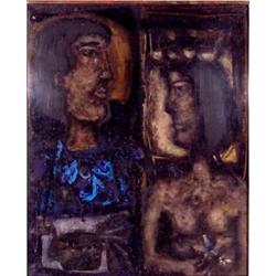 James Coignard (b. 1925) French, LE COUPLE, c. 1959, oil painting on canvas, 28 1/2 x 23 1/2",...