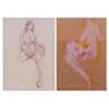 Image 1 : John Dawson (20th Century) American, SEATED NUDES (two), a charcoal drawing and color pastel on...