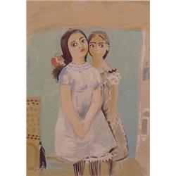 Nahum Gutman (1898-1978) Israeli, TWO GIRLS, color lithograph, signed in pencil, numbered editi...