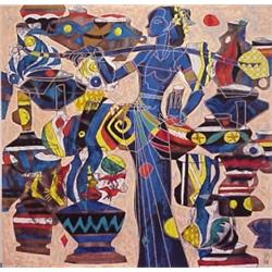 He Neng (20th Century) Chinese, WATER GIRL, color screenprint, signed in pencil, numbered editi...