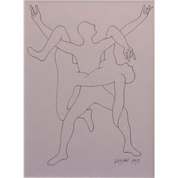 Mark Kostabi (b. 1960) American, INTERSECTING BODIES, 1993, ink drawing on paper, 11 1/2 x 8 1/...