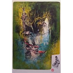 LeBaDang (b. 1922) Vietnamese French, RED CANOES, color lithograph, signed in pencil, numbered...