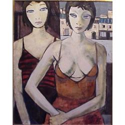 Charles Levier (b. 1920) French, TWO WOMEN, c. 1959, oil painting on canvas, 30 x 24", signed l...