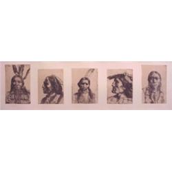 Eli Levin (20th Century) American, INDIAN PORTRAITS, five etchings on one sheet, signed in penc...