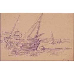 Maxmillen Luce (1858-1941) French, SAILBOATS, pencil and ink drawing on paper, 5 x 7 1/2", sign...