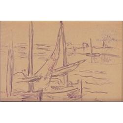 Maxmillen Luce (1858-1941) French, SAILBOATS, pencil and ink drawing on paper, 5 x 8", signed l...