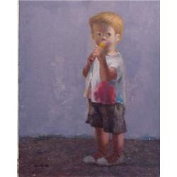 Montagnes (20th Century), BOY WITH CANDY, oil painting on canvas, 30 x 24", signed lower left....
