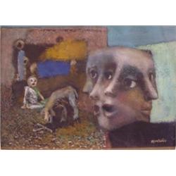 Montagnes (20th Century), MANY FACES OF FAMILY, color pastel on paper, 11 1/2 x 14", signed. St...