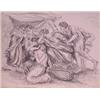 Image 1 : 19th Century Style drawing, GATHERING WITH MOURNERS, 1831, ink drawing on paper, 7 x 8 3/4", mo...