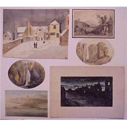 19th Century Style watercolors, VARIOUS TOWN SCENES AND LANDSCAPES, a collection of five waterc...