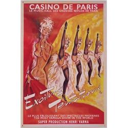 Okley (20th Century) French, EXCITING TEMPTATIONS, CASINO DE PARIS, color poster, 59 x 39", mou...