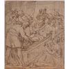 Image 1 : Old Master Style drawing, ENTOMBMENT, ink drawing on chain laid paper, 7 1/2 x 6 1/2", inscribe...