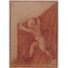 Image 1 : Old Master Style drawing, CHILD WITH CURTAIN, brown chalk on paper, backed with wove paper, 4 3...