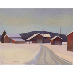 Juhani Palmu (b. 1944) Finnish, WINTER FARM, oil painting on canvas, 28 x 36", signed lower lef...