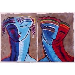 Gaylord Solti (20th Century), L' HOMME; LA FEMME, two hand painted? color screenprints, each si...