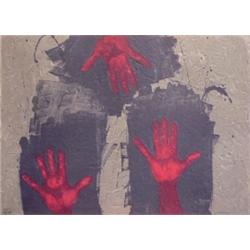Rufino Tamayo (1899-1991) Mexican, MANOS EN AZUL, color etching, signed in pencil, numbered edi...