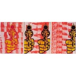 Aldo Valdez (20th Century) American, WALL PAPER BANG, three color screenprints on sponge painte...