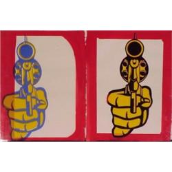 Aldo Valdez (20th Century) American, RED SURROUND BANG, two color screenprints on acrylic paint...