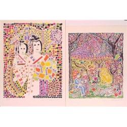 Gloria Vanderbilt (20th Century) American, ANIMALS; GEISHAS, two color lithographs, each signed...