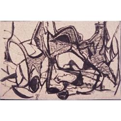 Elsa Warner (b. 1900) American, UNTITLED, black brush painting on linen, 20 x 31", signed lower...