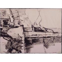 Elsa Warner (b. 1900) American, UNTITLED, black brush painting on thin Japan paper, 21 1/2 x 29...