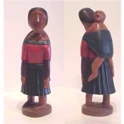 Western sculpture (20th Century), MOTHER AND CHILD, hand painted carved wood sculpture, 10 1/4"...