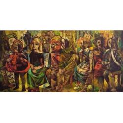 B. With (20th Century) American, HALLOWEEN #1, 1960, oil painting on board, 24 1/2 x 48", signe...