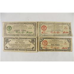 2,5,10 & 20 PESOS WWII PHILIPPINES GUERRILLA MONEY