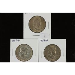 1951-D,53-D & 58-D FRANKLIN HALF DOLLARS