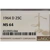 Image 3 : 1964-D WASHINGTON SILVER QUARTER NGC MS64