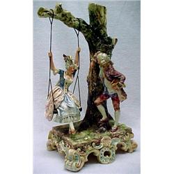 Majolica double figurine, English or Continental,