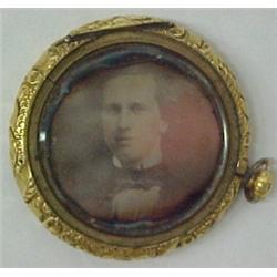 Ambrotype with hair, 1 1/2  diameter gold filled