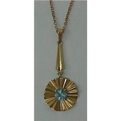 14K gold pendant and chain, retro style pendant,