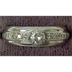 14K white gold diamond ring, white gold band with