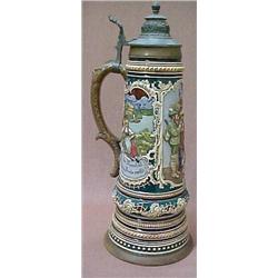 German stein, pewter lid with acorn finial and